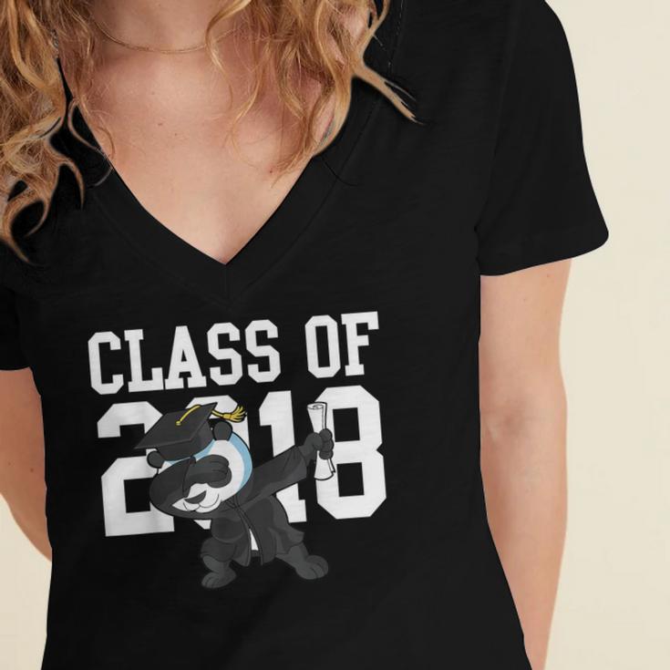 Class Of 2018 Graduation Dabbing Panda Bear Women's Jersey Short Sleeve Deep V-Neck Tshirt