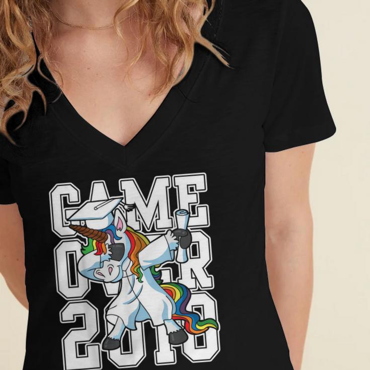 Class Of 2018 Graduation Dabbing Unicorn Shirt Women's Jersey Short Sleeve Deep V-Neck Tshirt
