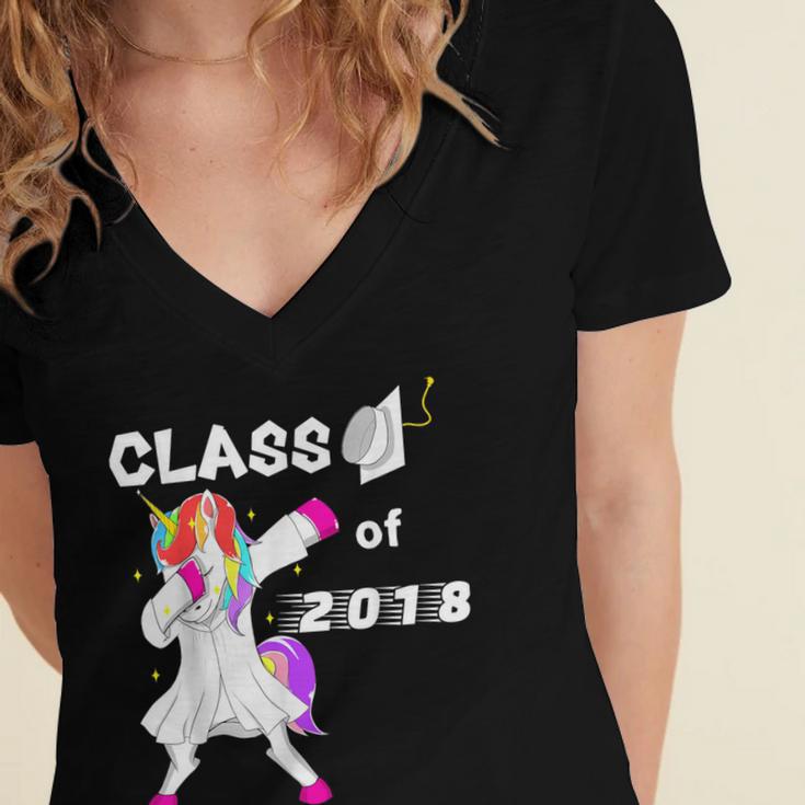 Class Of 2018 Graduation Him Her Unicorn Dabbing Shirt Women's Jersey Short Sleeve Deep V-Neck Tshirt