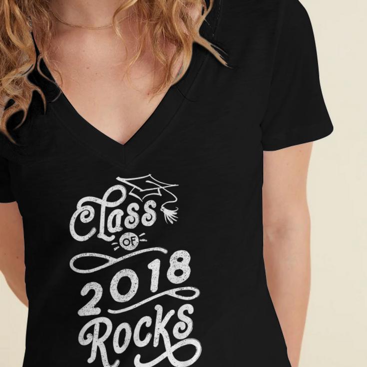 Class Of 2018 Rocks Seniors Graduation 2018 Women's Jersey Short Sleeve Deep V-Neck Tshirt