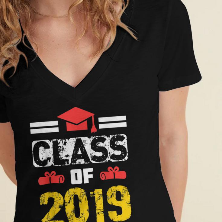 Class Of 2019 Graduation Senior High School College Women's Jersey Short Sleeve Deep V-Neck Tshirt