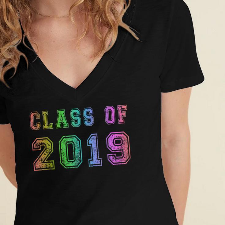 Class Of 2019 High School Graduation Date Graduate Women's Jersey Short Sleeve Deep V-Neck Tshirt