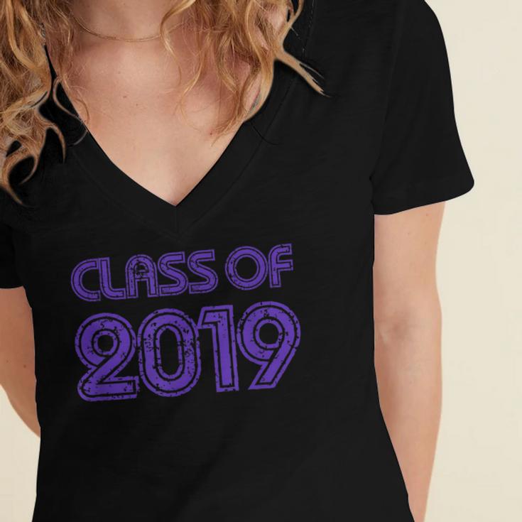 Class Of 2019 High School Graduation Purple Senior Women's Jersey Short Sleeve Deep V-Neck Tshirt