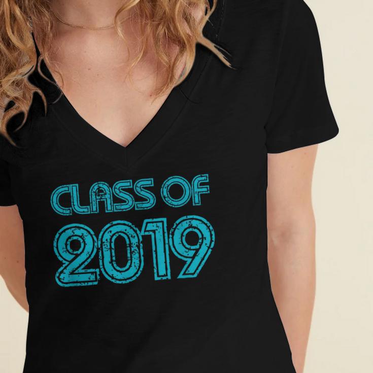 Class Of 2019 High School Graduation Teal Senior Women's Jersey Short Sleeve Deep V-Neck Tshirt