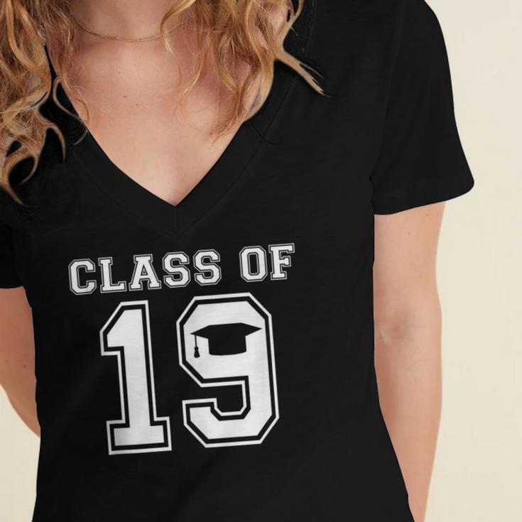 Class Of 2019 School Graduation Graphic Women's Jersey Short Sleeve Deep V-Neck Tshirt