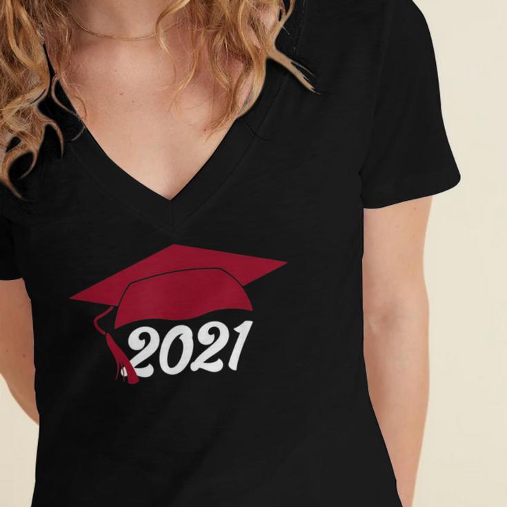 Class Of 2021 Burgundy Regalia Graduation Women's Jersey Short Sleeve Deep V-Neck Tshirt