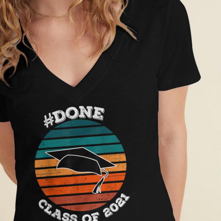 Class Of 2021 Done Senior Graduation Retro Sunset Women's Jersey Short Sleeve Deep V-Neck Tshirt