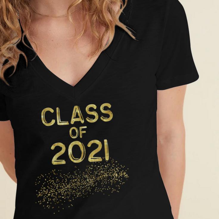 CLASS Of 2021 Gold Bokeh Confetti Fun Graduation Women's Jersey Short Sleeve Deep V-Neck Tshirt
