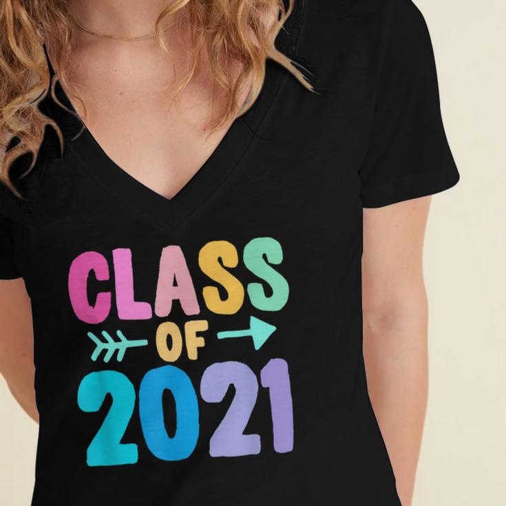Class Of 2021 Graduation Grow With Me Women's Jersey Short Sleeve Deep V-Neck Tshirt