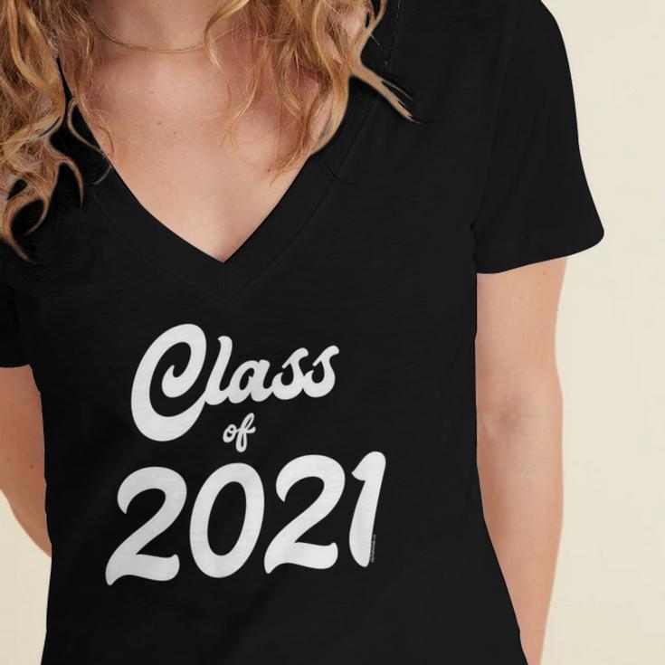 Class Of 2021 Graduation School Spirit Her Senior Class Women's Jersey Short Sleeve Deep V-Neck Tshirt