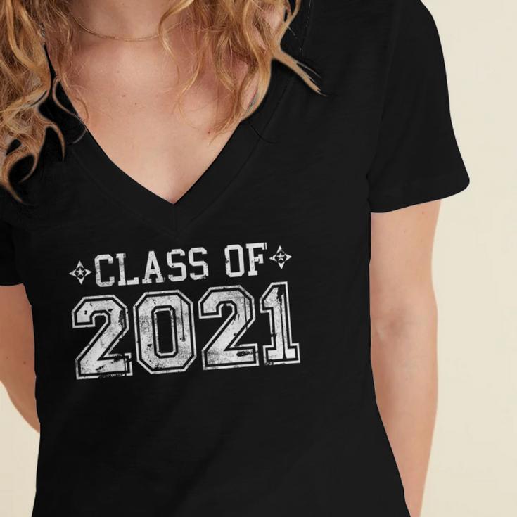 Class Of 2021 High School Graduation Year Distressed Shirt Women's Jersey Short Sleeve Deep V-Neck Tshirt