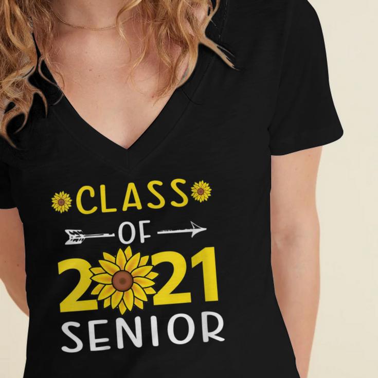 Class Of 2021 Senior Graduation Sunflower Women's Jersey Short Sleeve Deep V-Neck Tshirt