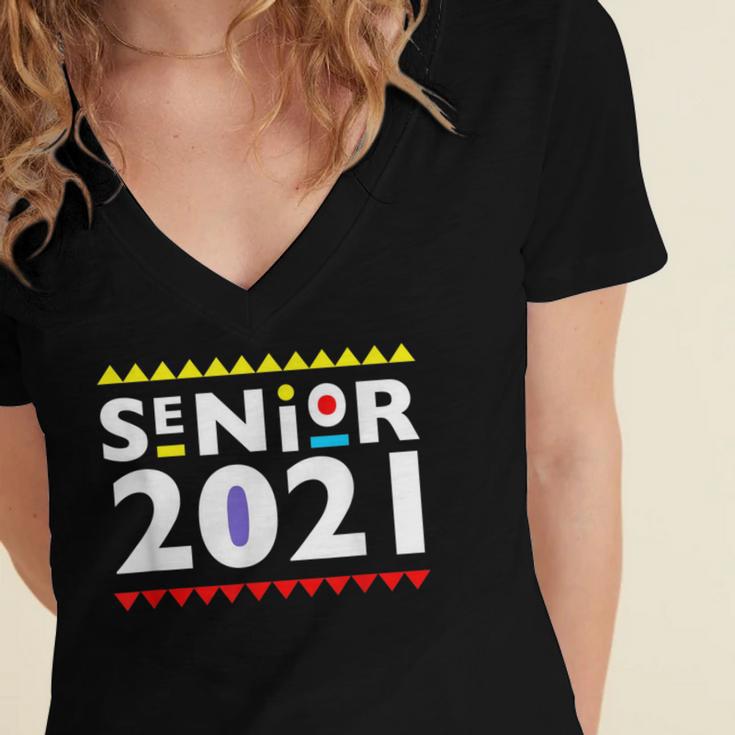 Class Of 2021 Senior Year 90's TV Style Graduation For Grad Women's Jersey Short Sleeve Deep V-Neck Tshirt