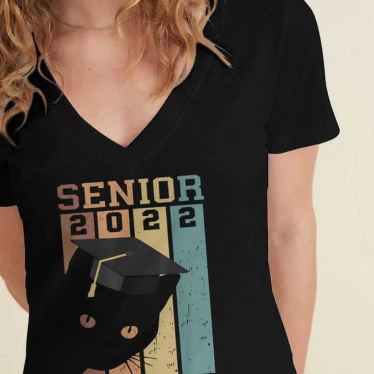 Class Of 2022 Graduation Cat Seniors Grad Women's Jersey Short Sleeve Deep V-Neck Tshirt
