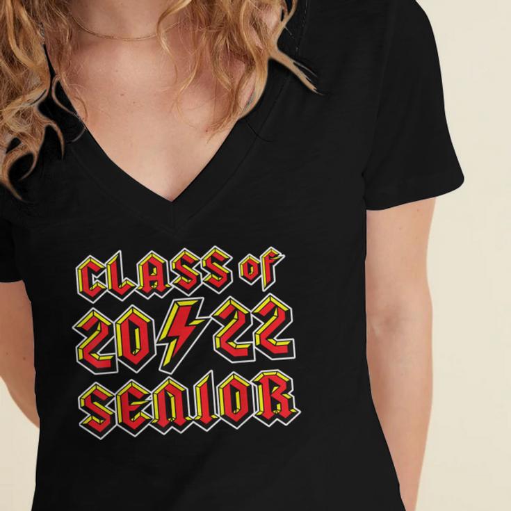 Class 2022 Senior 80s 90s Rock Retro Vintage Graduation Women's Jersey Short Sleeve Deep V-Neck Tshirt