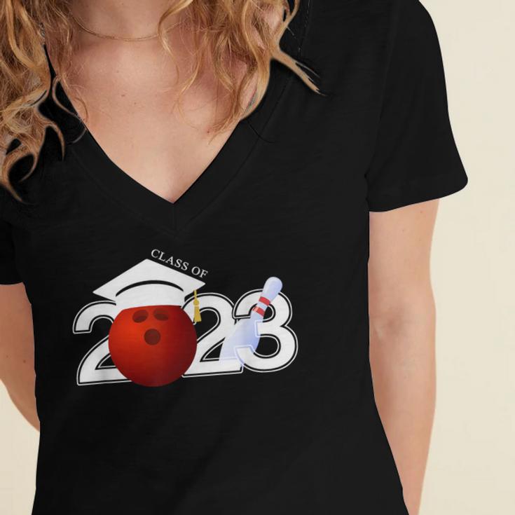 Class Of 2023 Graduation For Him Her Bowling Women's Jersey Short Sleeve Deep V-Neck Tshirt