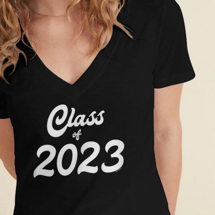 Class Of 2023 Graduation School Spirit Her Senior Script Women's Jersey Short Sleeve Deep V-Neck Tshirt