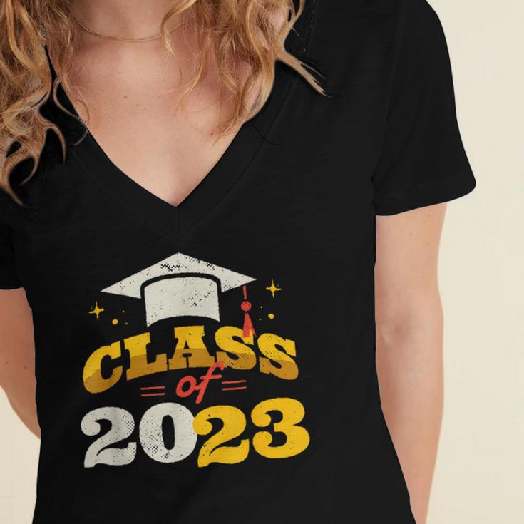 Class Of 2023 School Graduation Vintage Retro Class Of 2023 Women's Jersey Short Sleeve Deep V-Neck Tshirt