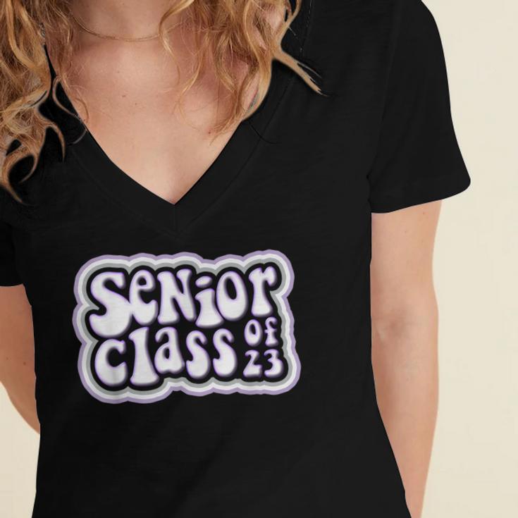 Class Of 2023 Senior Back To School Graduation Women's Jersey Short Sleeve Deep V-Neck Tshirt