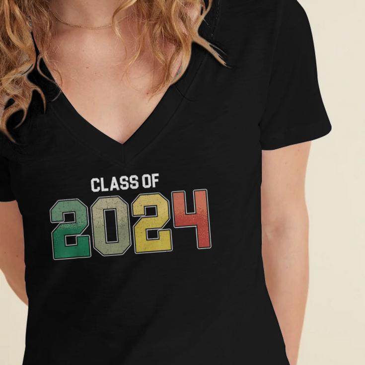 Class Of 2024 College High School Graduation Women's Jersey Short Sleeve Deep V-Neck Tshirt