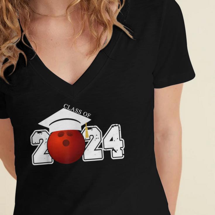 Class Of 2024 Graduation For Him Her Bowling Sports Women's Jersey Short Sleeve Deep V-Neck Tshirt