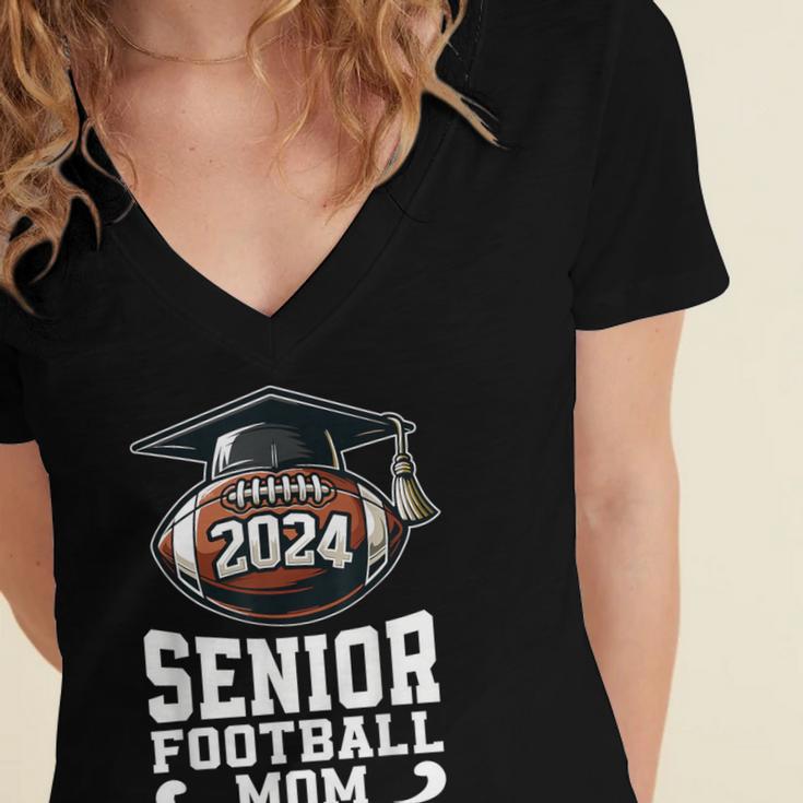 Class Of 2024 Graduation Senior Football Mom 2024 Women's Jersey Short Sleeve Deep V-Neck Tshirt
