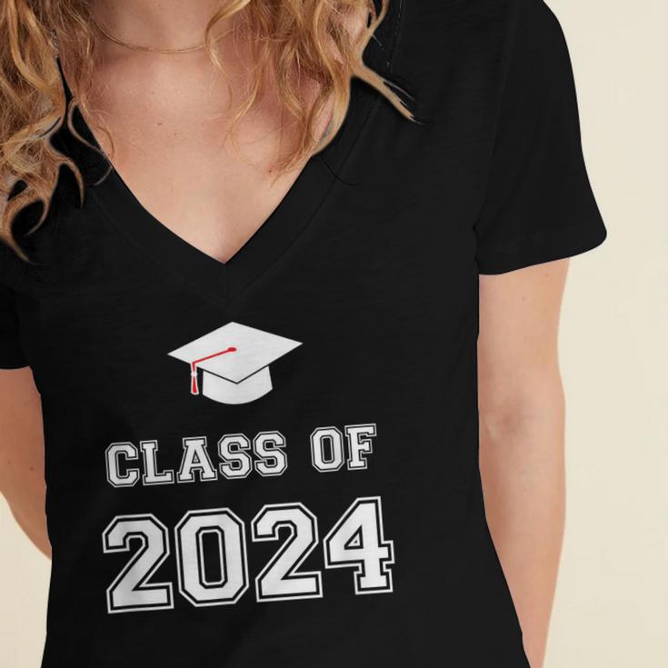 Class Of 2024 Graduation Women's Jersey Short Sleeve Deep V-Neck Tshirt