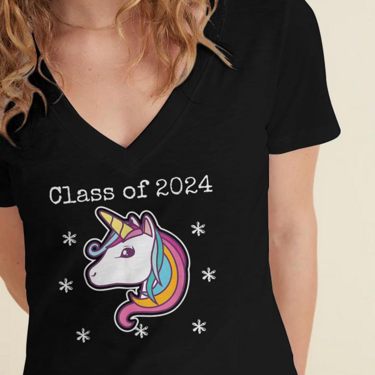 Class Of 2024 Graduation Year Unicorn Tee Shirt Women's Jersey Short Sleeve Deep V-Neck Tshirt