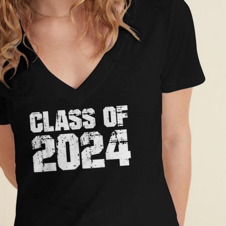 Class Of 2024 High School College Graduation Reunion T-Shirt Women's Jersey Short Sleeve Deep V-Neck Tshirt