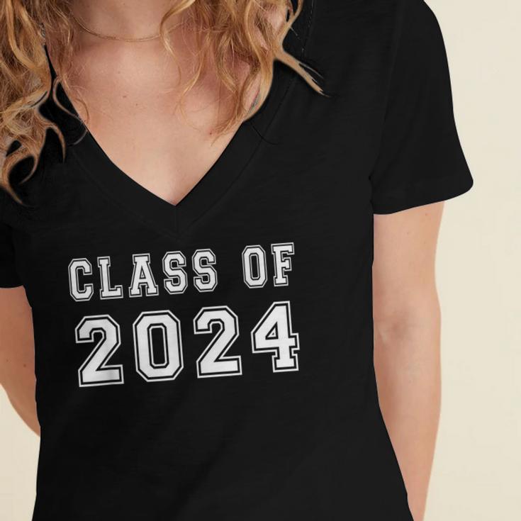 Class Of 2024 High School Graduation Date GraduateShirt Women's Jersey Short Sleeve Deep V-Neck Tshirt