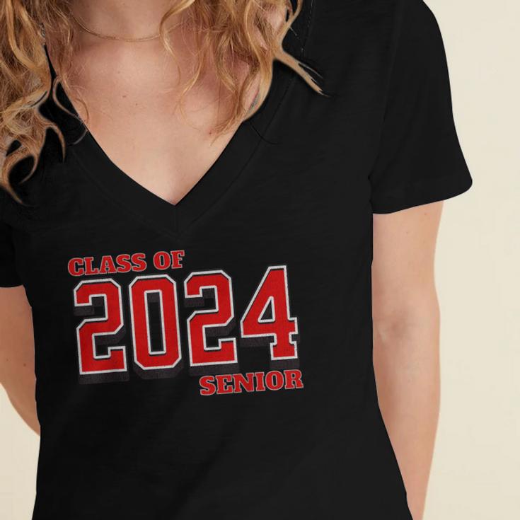 Class Of 2024 Senior Back To School Vintage Graduation Tee Women's Jersey Short Sleeve Deep V-Neck Tshirt