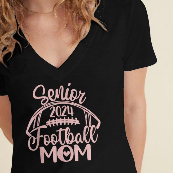 Class Of 2024 Senior Football Graduation Mom Women's Jersey Short Sleeve Deep V-Neck Tshirt
