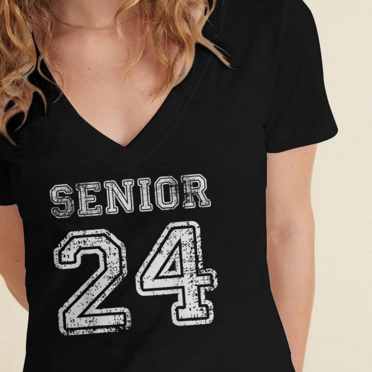 Class Of 2024 Senior Graduation Tee Back To School Vintage Women's Jersey Short Sleeve Deep V-Neck Tshirt
