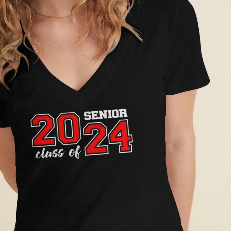 Class Of 2024 Senior Year Boys Girls School Graduation Women's Jersey Short Sleeve Deep V-Neck Tshirt