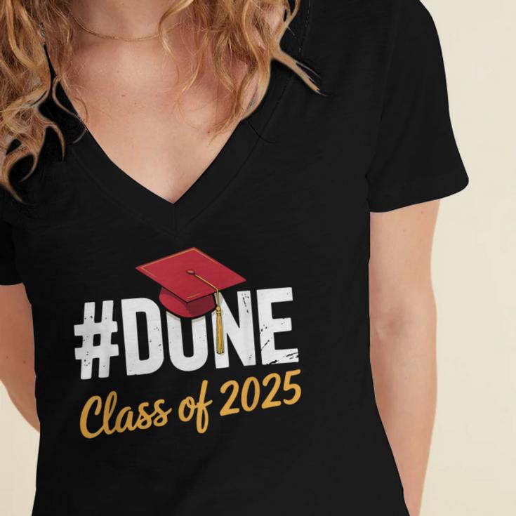 Class Of 2025 Graduation Hashtag DONE Graduate Women's Jersey Short Sleeve Deep V-Neck Tshirt