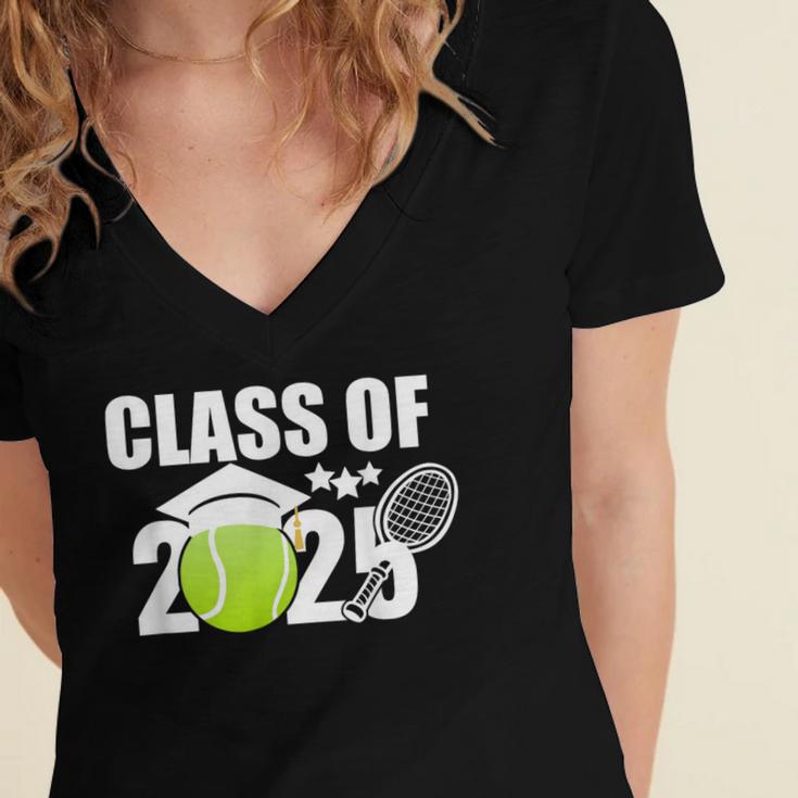 Class Of 2025 Graduation Senior Tennis Player Women's Jersey Short Sleeve Deep V-Neck Tshirt