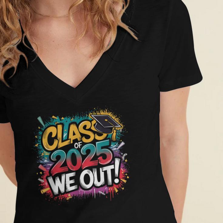 Class Of 2025 We Out Graffiti Graduation 2025 Women's Jersey Short Sleeve Deep V-Neck Tshirt
