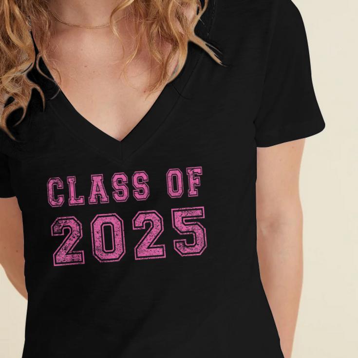 Class Of 2025 High School Graduation Date GraduateShirt Women's Jersey Short Sleeve Deep V-Neck Tshirt