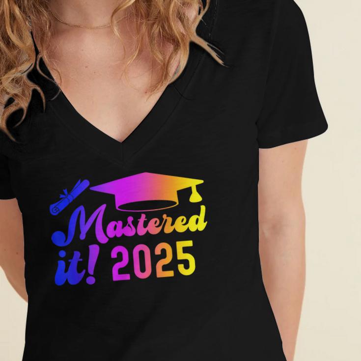 Class Of 2025 Mastered It College Masters Degree Graduation Women's Jersey Short Sleeve Deep V-Neck Tshirt