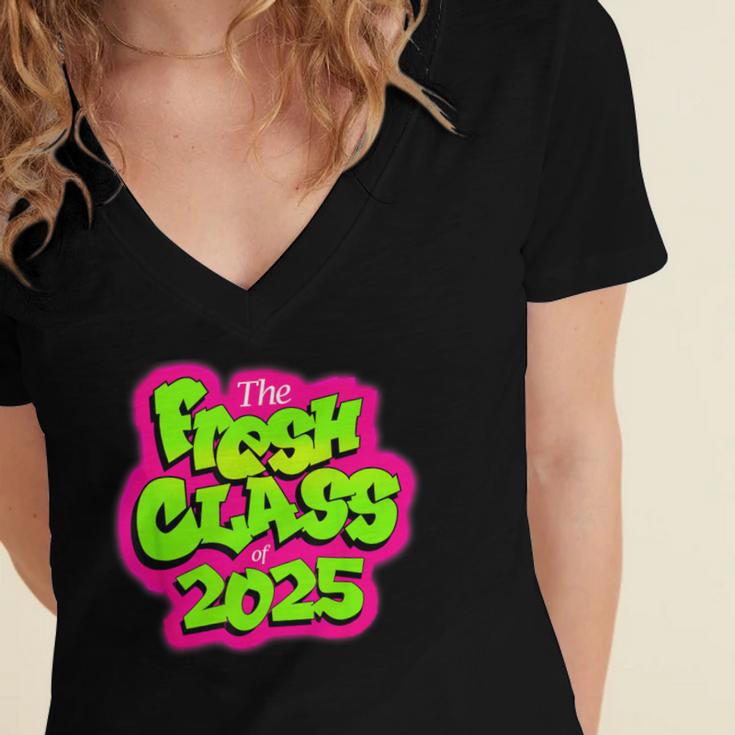 Class Of 2025 Senior Fresh 90s TV Style Retro Graduation Women's Jersey Short Sleeve Deep V-Neck Tshirt