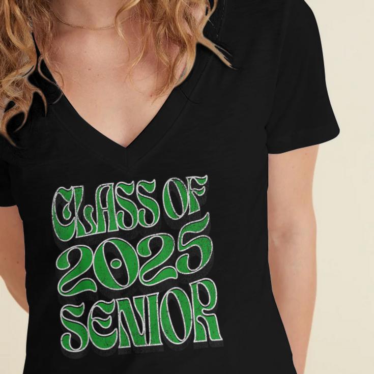 Class Of 2025 Senior Green Student Graduation Women's Jersey Short Sleeve Deep V-Neck Tshirt