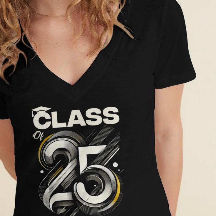 Class Of 2025 Shirt Graduation Senior High School College Women's Jersey Short Sleeve Deep V-Neck Tshirt