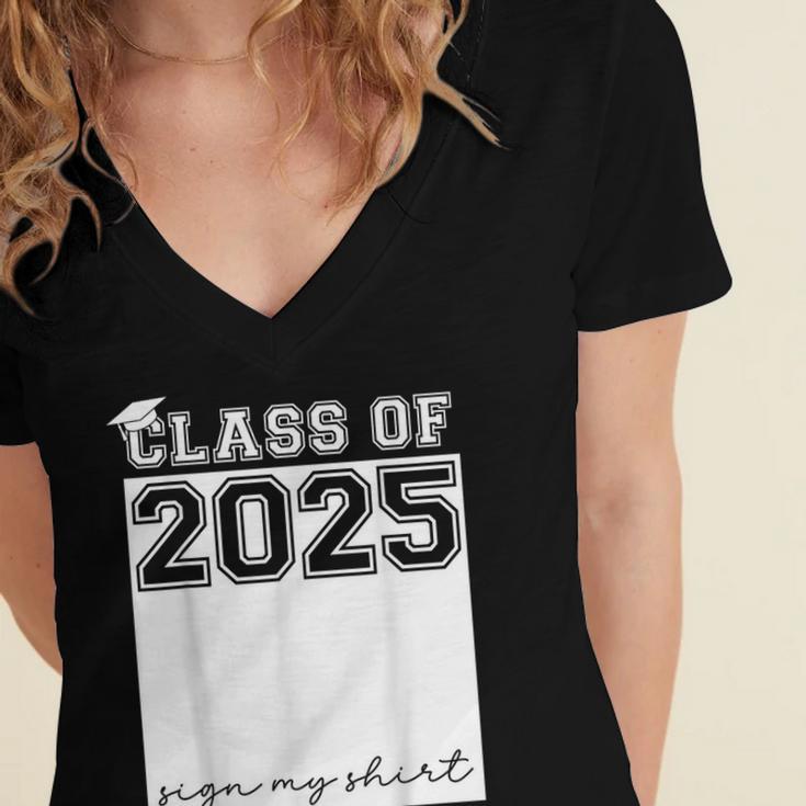 Class Of 2025 Sign My Shirt Senior 2025 Graduation Women's Jersey Short Sleeve Deep V-Neck Tshirt