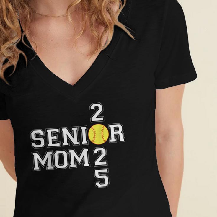 Class Of 2025 Softball Mom Senior Graduation Graduate Women Women's Jersey Short Sleeve Deep V-Neck Tshirt