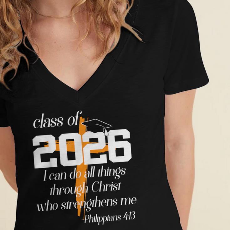 Class Of 2026 Christian Graduation Senior Graduate Women's Jersey Short Sleeve Deep V-Neck Tshirt