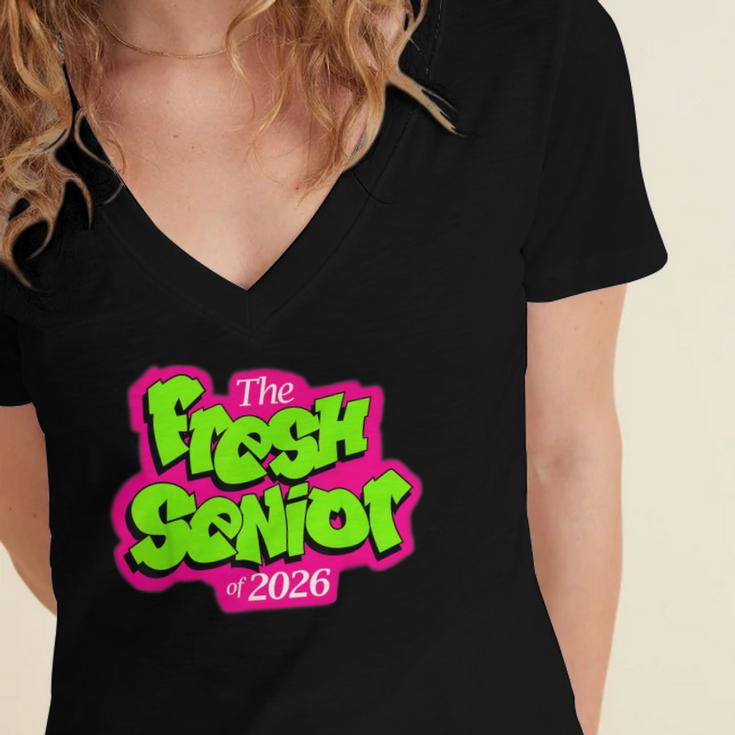 Class Of 2026 Fresh Senior 90s TV Style Retro Graduation Women's Jersey Short Sleeve Deep V-Neck Tshirt