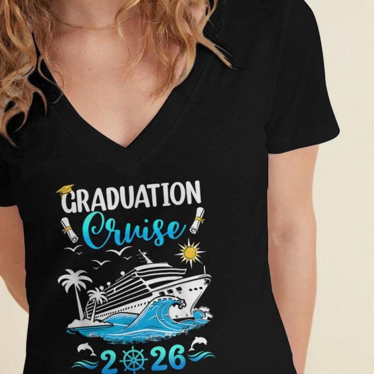 Class Of 2026 Graduation Cruise Senior Graduates Vacation Women's Jersey Short Sleeve Deep V-Neck Tshirt