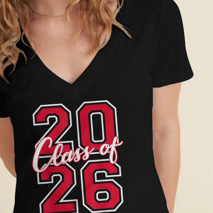 Class Of 2026 Graduation Red With Varsity Letters Women's Jersey Short Sleeve Deep V-Neck Tshirt