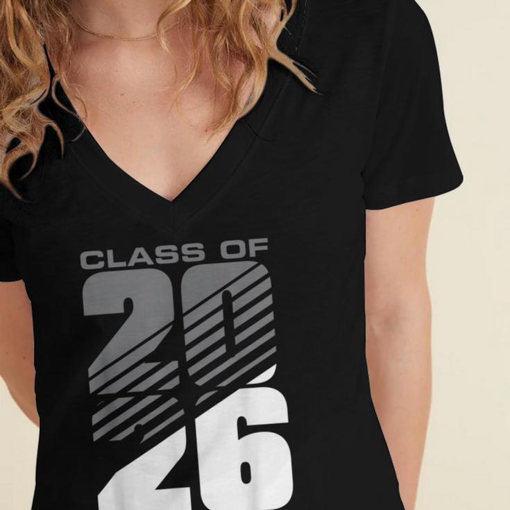 Class Of 2026 High School Senior Graduation Grey Sport Style Women's Jersey Short Sleeve Deep V-Neck Tshirt