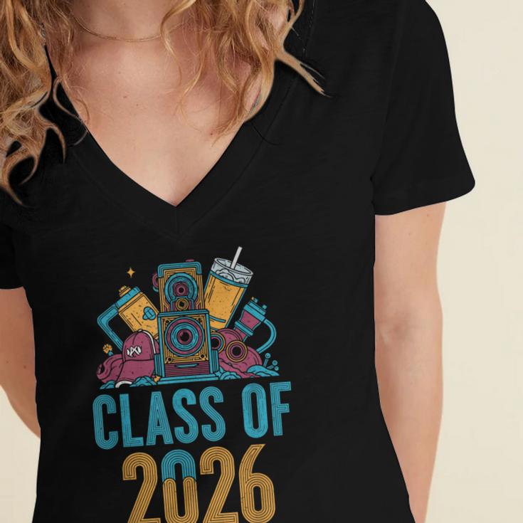 Class Of 2026 Retro Graduation Memory Nostalgia For Seniors Women's Jersey Short Sleeve Deep V-Neck Tshirt